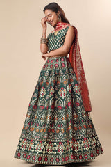 Dark Green Jacquard Woven Lehenga Choli