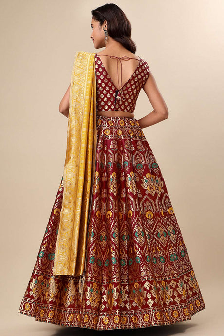 Maroon Jacquard Woven Lehenga Choli