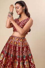 Maroon Jacquard Woven Lehenga Choli