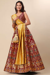 Maroon Jacquard Woven Lehenga Choli