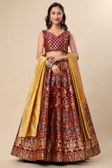 Maroon Jacquard Woven Lehenga Choli