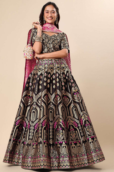 Black Jacquard Woven Lehenga Choli