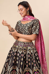 Black Jacquard Woven Lehenga Choli