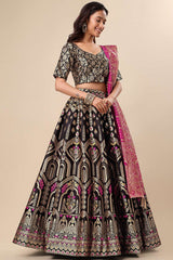 Black Jacquard Woven Lehenga Choli