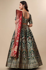 Dark Green Jacquard Woven Lehenga Choli