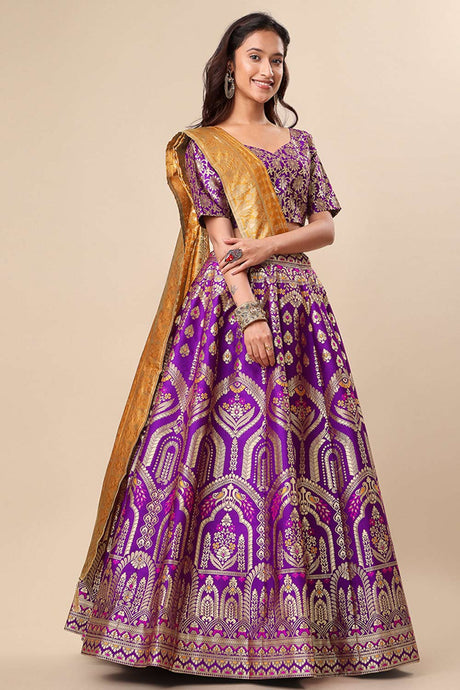 Purple Jacquard Woven Lehenga Choli