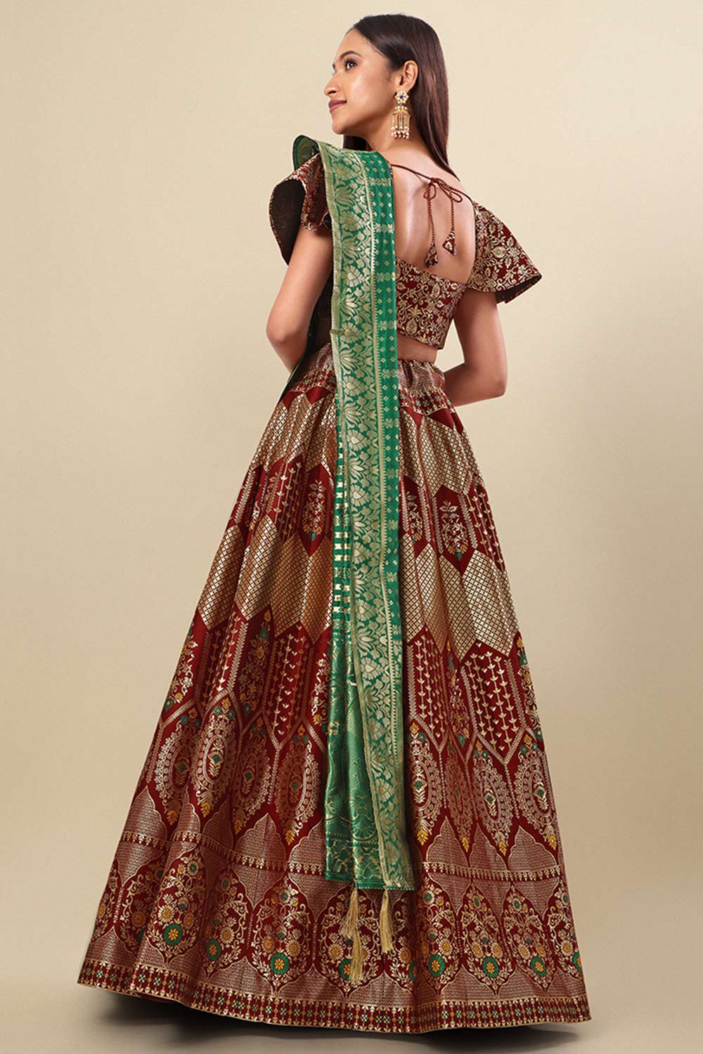 Maroon Jacquard Woven Lehenga Choli