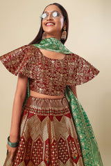 Maroon Jacquard Woven Lehenga Choli