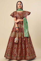 Maroon Jacquard Woven Lehenga Choli