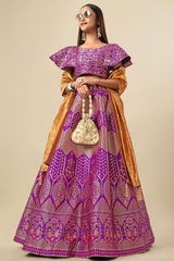 Purple Jacquard Woven Lehenga Choli