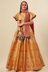 Orange Jacquard Woven Lehenga Choli