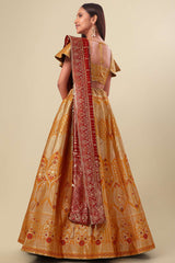 Orange Jacquard Woven Lehenga Choli