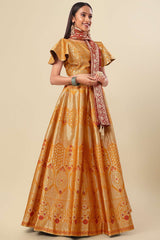 Orange Jacquard Woven Lehenga Choli