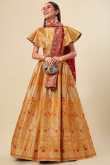 Orange Jacquard Woven Lehenga Choli