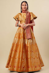 Orange Jacquard Woven Lehenga Choli