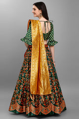 Dark Green Jacquard Woven Lehenga Choli