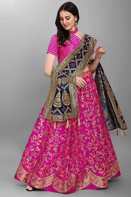 Rani Pink Jacquard Woven Lehenga Choli