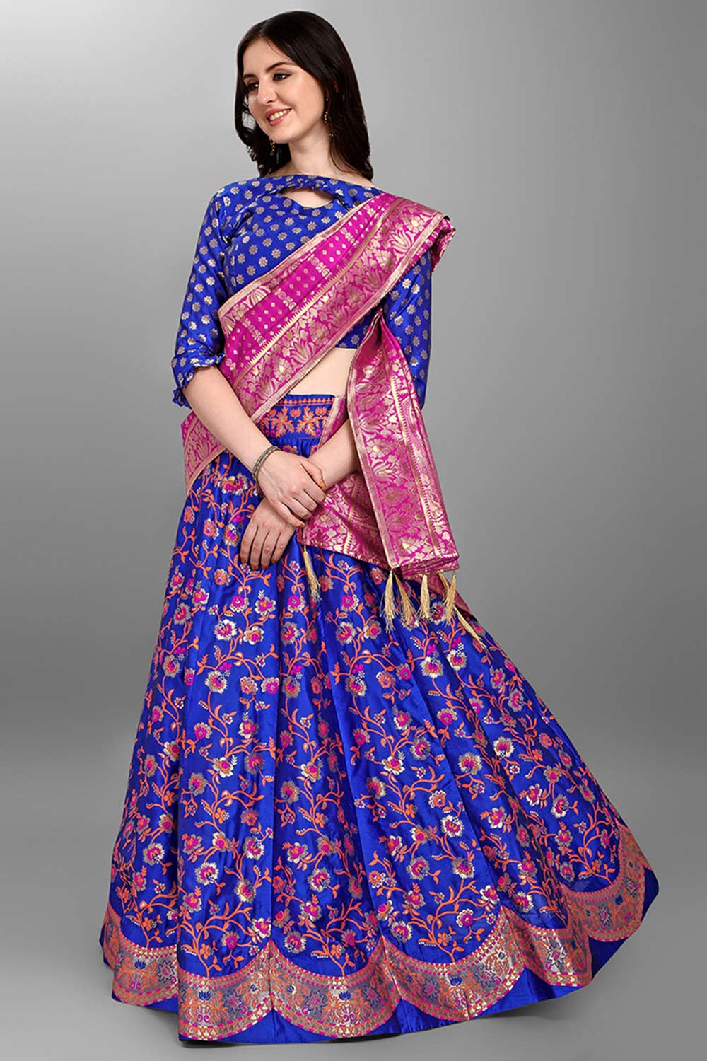 Royal Blue Jacquard Woven Lehenga Choli