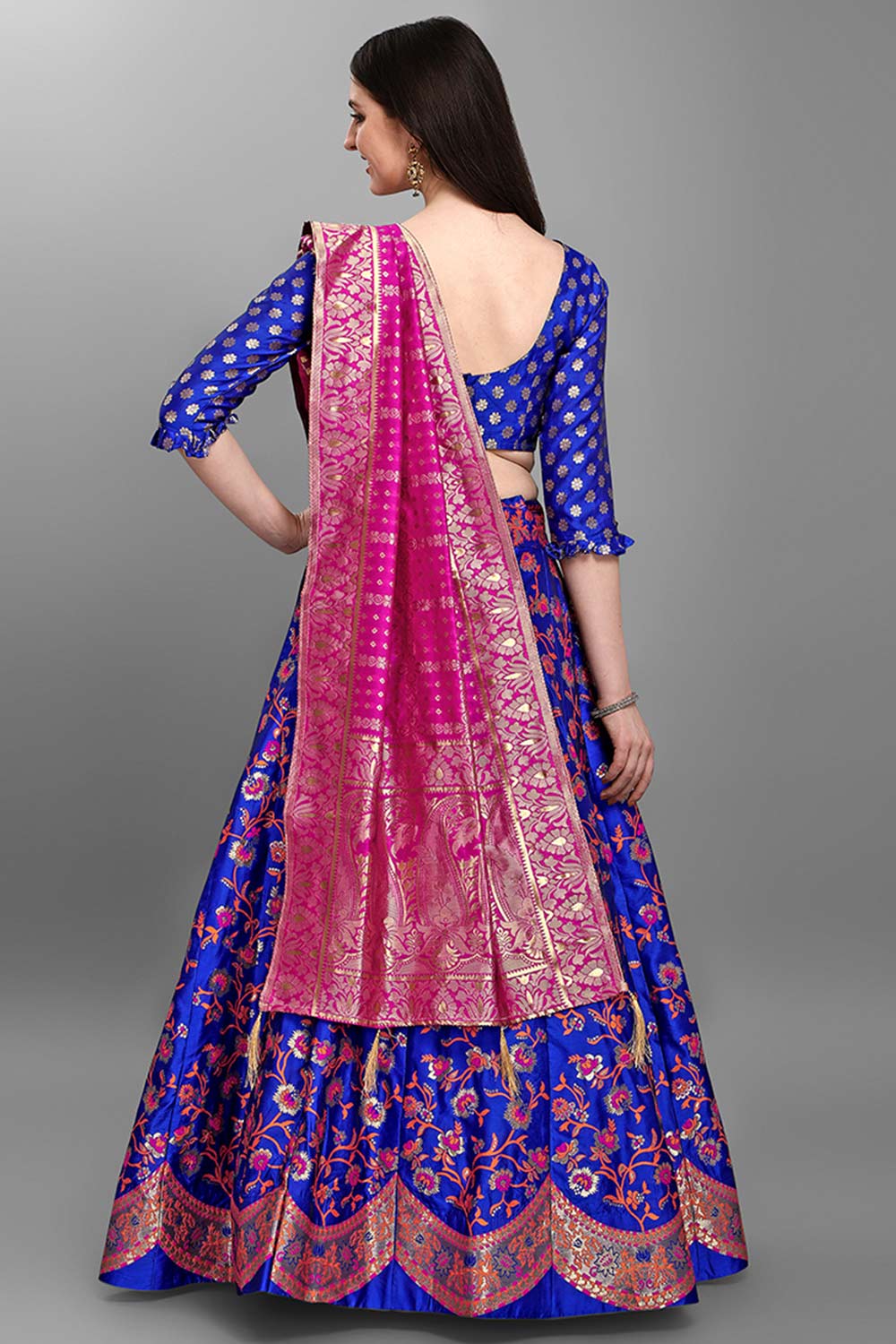 Royal Blue Jacquard Woven Lehenga Choli