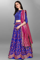 Royal Blue Jacquard Woven Lehenga Choli