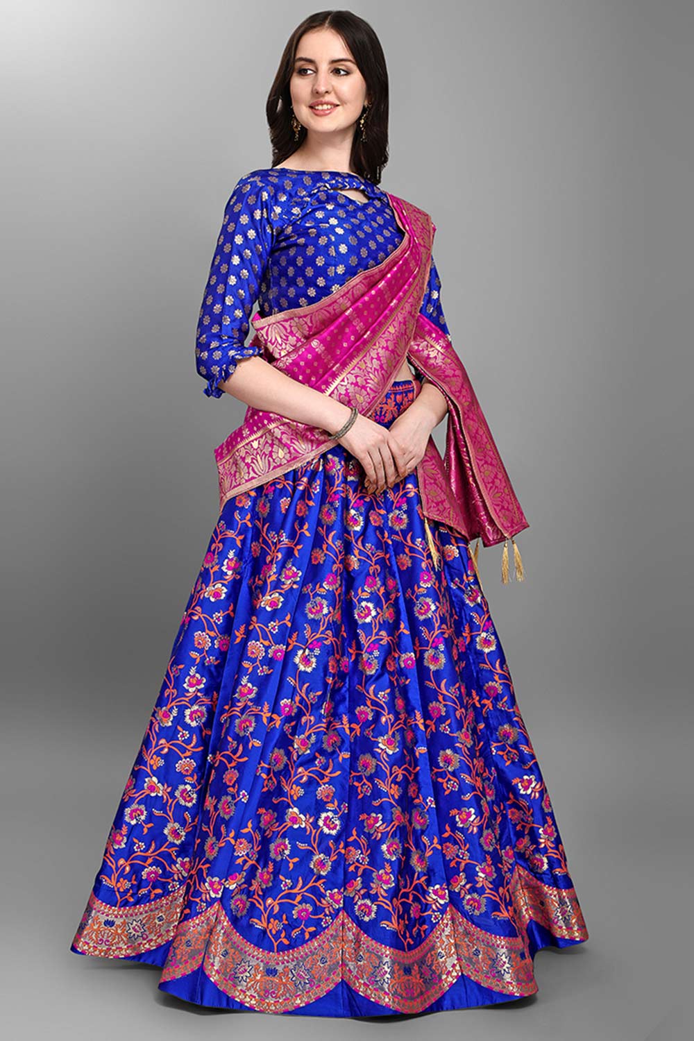 Royal Blue Jacquard Woven Lehenga Choli