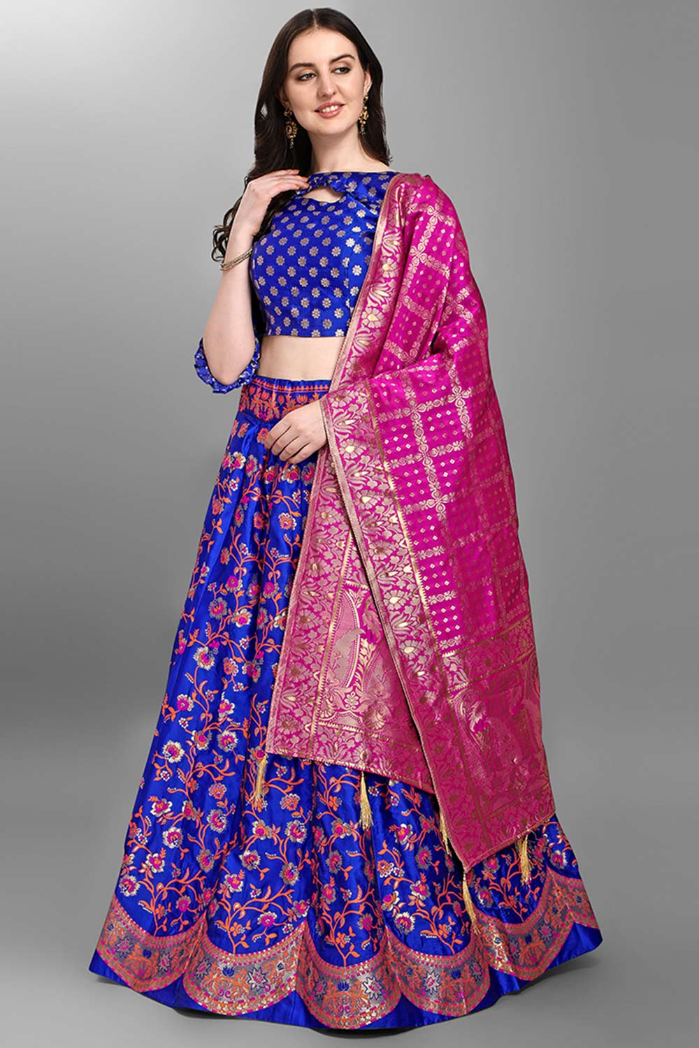 Royal Blue Jacquard Woven Lehenga Choli