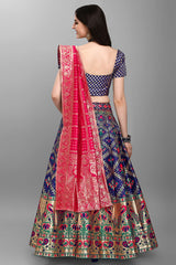 Navy Blue Jacquard Woven Lehenga Choli