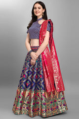 Navy Blue Jacquard Woven Lehenga Choli