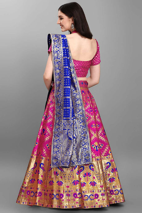 Rani Pink Jacquard Woven Lehenga Choli