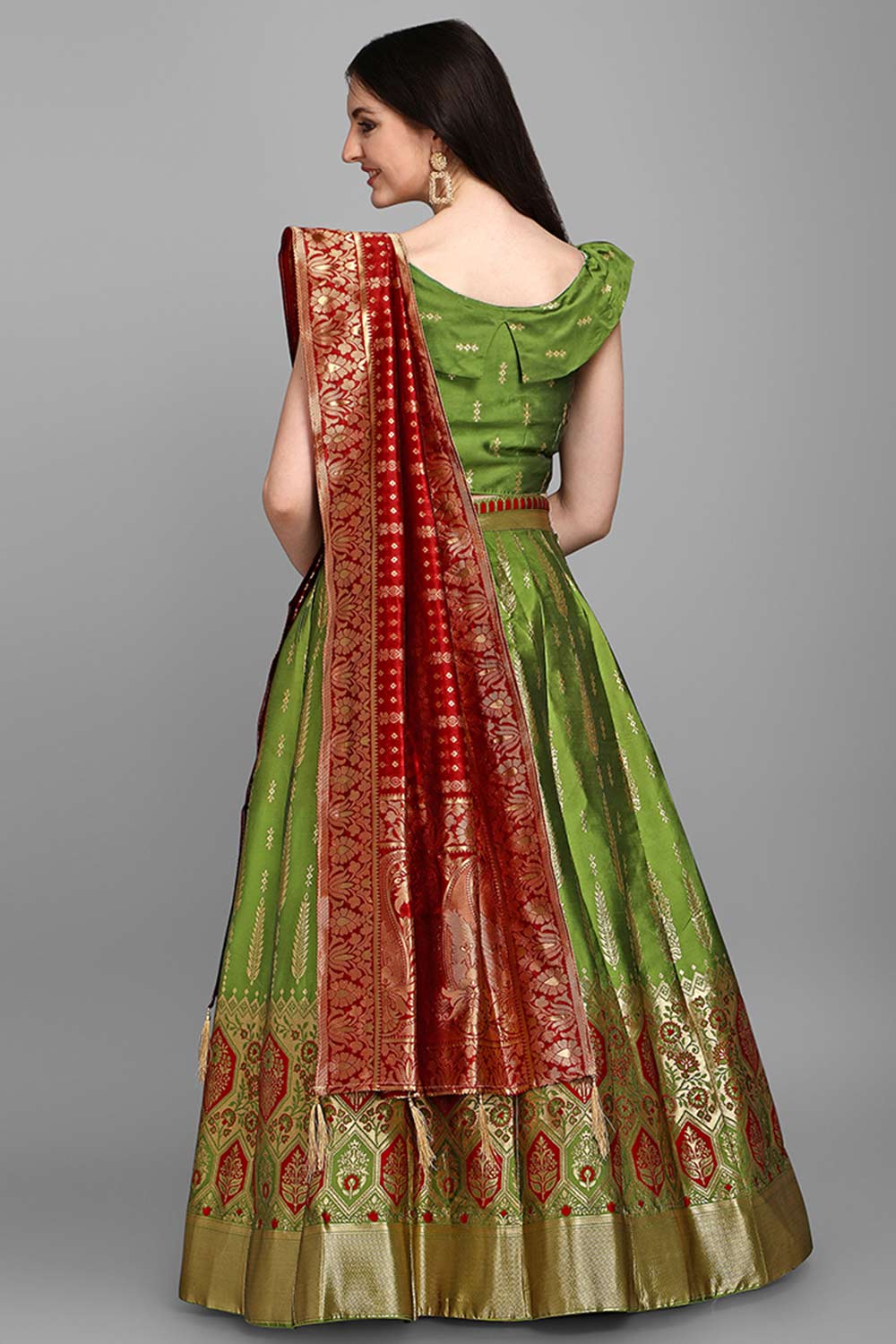 Olive Jacquard Woven Lehenga Choli