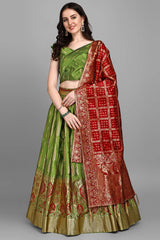 Olive Jacquard Woven Lehenga Choli