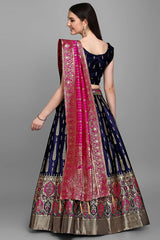 Navy Blue Jacquard Woven Lehenga Choli