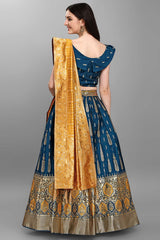 Teal Jacquard Woven Lehenga Choli