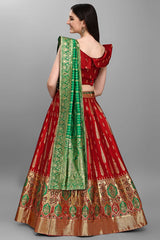 Red Jacquard Woven Lehenga Choli