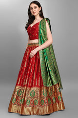 Red Jacquard Woven Lehenga Choli