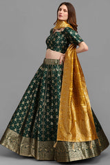 Dark Green Jacquard Woven Lehenga Choli