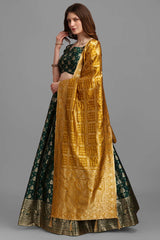 Dark Green Jacquard Woven Lehenga Choli