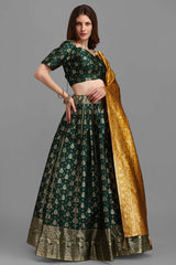 Dark Green Jacquard Woven Lehenga Choli