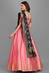 Pink Jacquard Woven Lehenga Choli