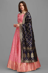 Pink Jacquard Woven Lehenga Choli