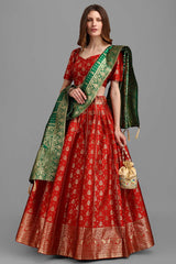 Red Jacquard Woven Lehenga Choli