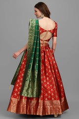 Red Jacquard Woven Lehenga Choli