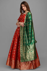 Red Jacquard Woven Lehenga Choli