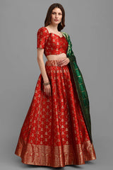 Red Jacquard Woven Lehenga Choli