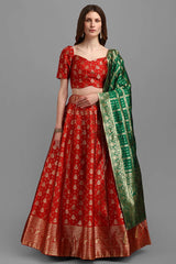 Red Jacquard Woven Lehenga Choli