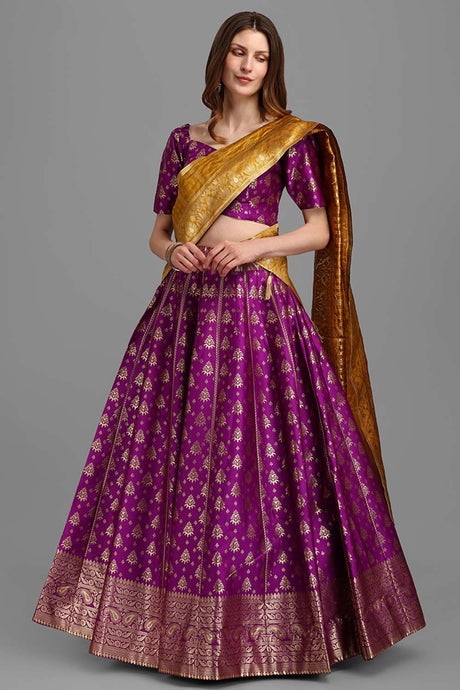 Purple Jacquard Woven Lehenga Choli