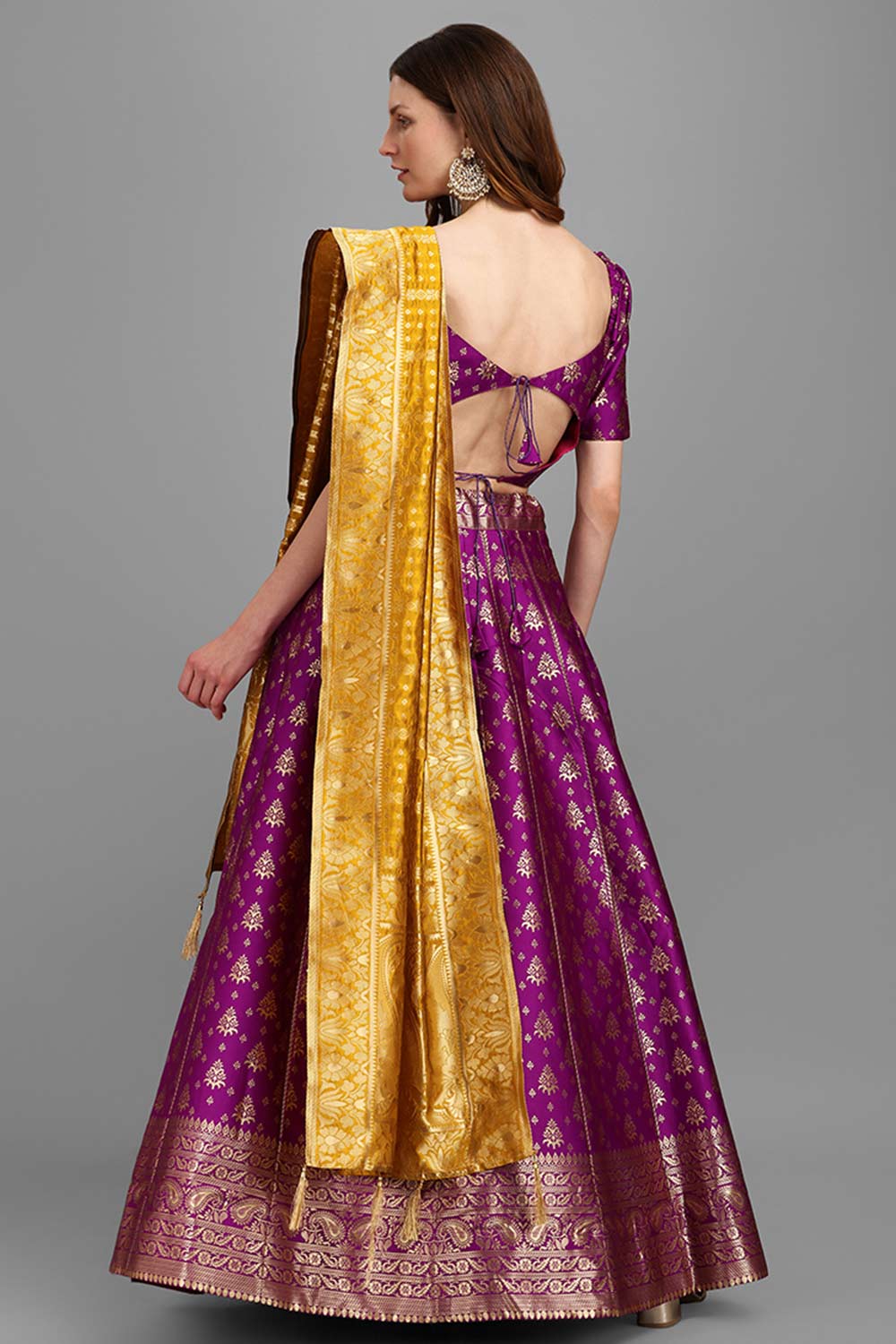 Purple Jacquard Woven Lehenga Choli