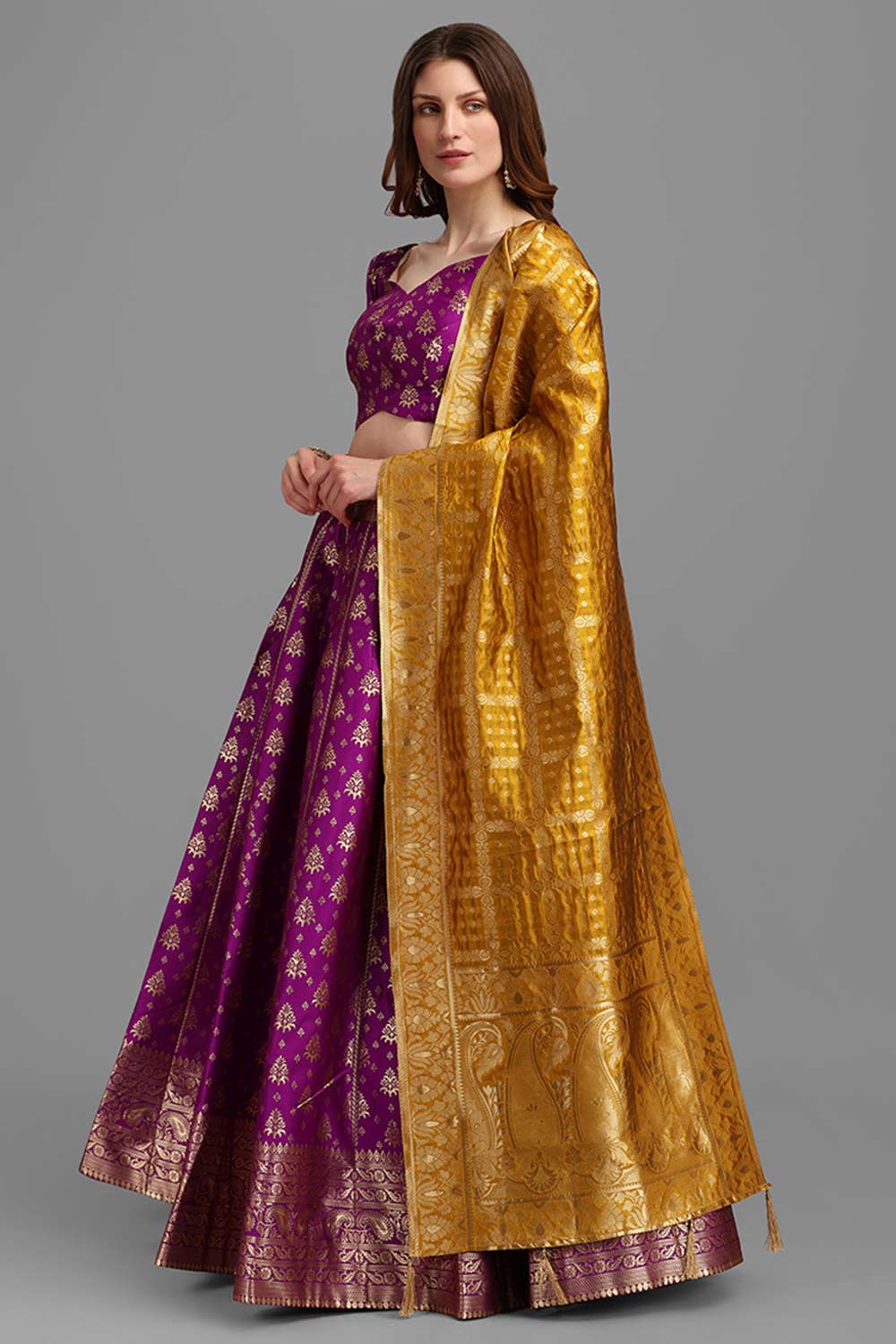 Purple Jacquard Woven Lehenga Choli