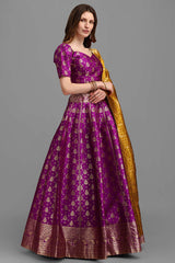 Purple Jacquard Woven Lehenga Choli