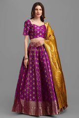 Purple Jacquard Woven Lehenga Choli